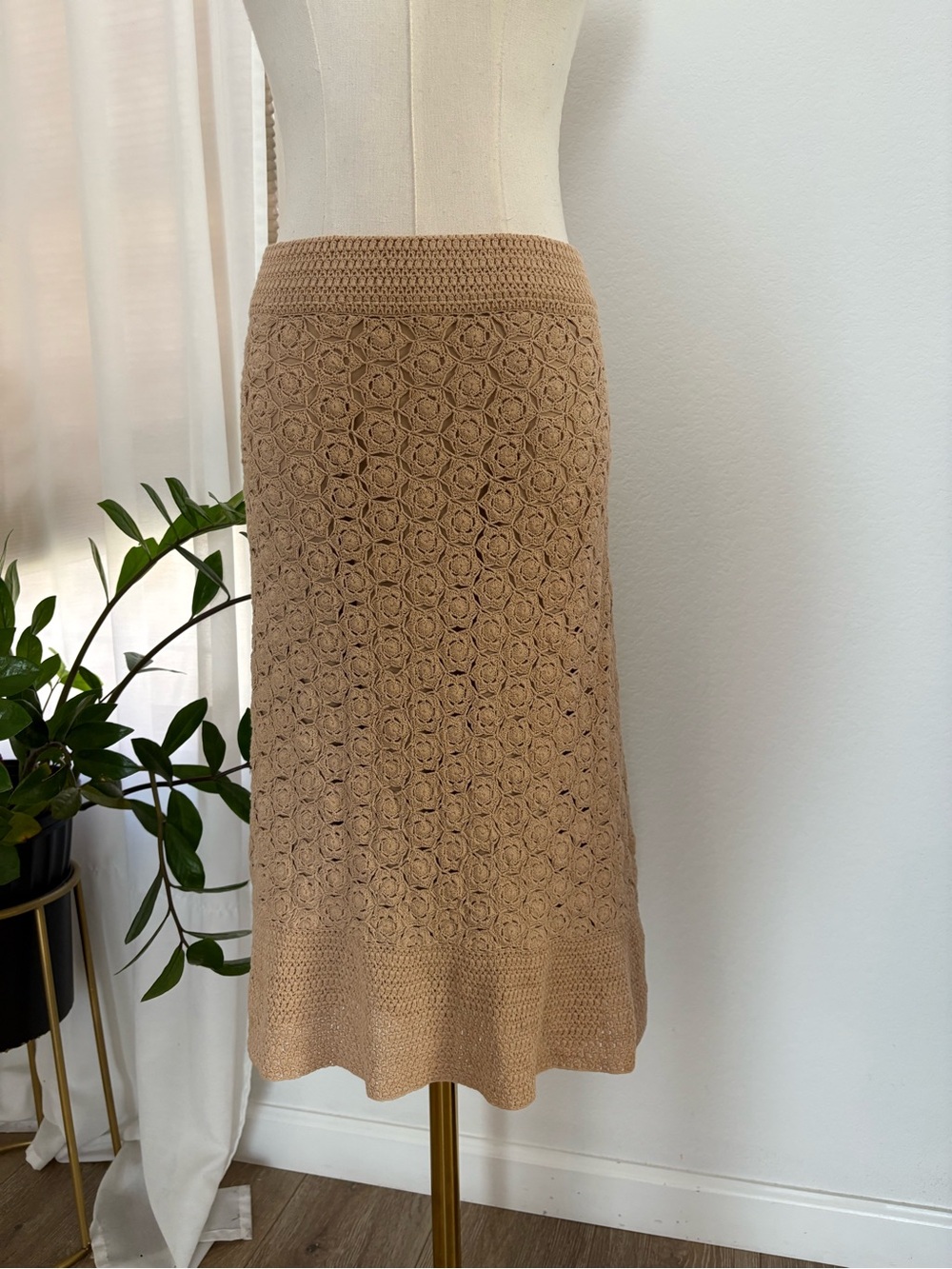 Banana Republic Tan Crochet Midi Skirt